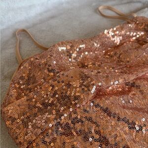 SWAPPED - Rose Gold Sequin Square Neck Mini Dress